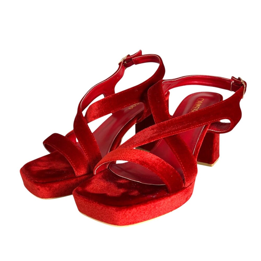 Camssoo Red Velvet Chunky Platform Heels Size 9.5 Going Out Hoco Prom Formal - Picture 3 of 12